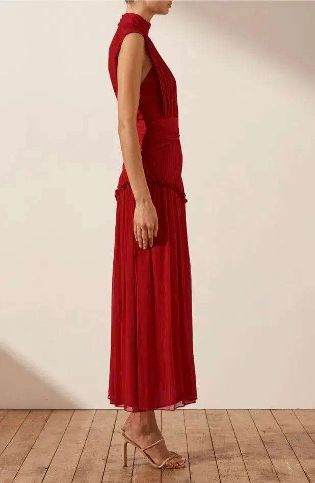 Shona Joy Clemence Lèonie High Neck Midi Dress Red Size 8 photo 2