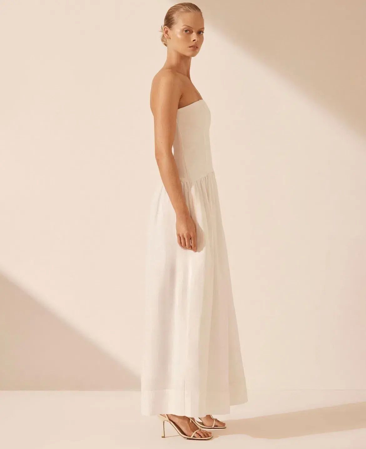 Shona Joy Blanc Linen Strapless Panelled Maxi Dress Ivory Size 8 photo 5