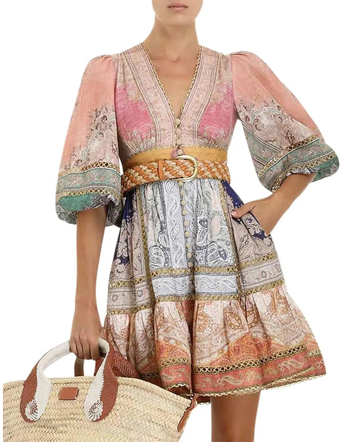 Zimmermann Anneke Lantern Mini Dress Multi Size 1 / AU 10 photo 2