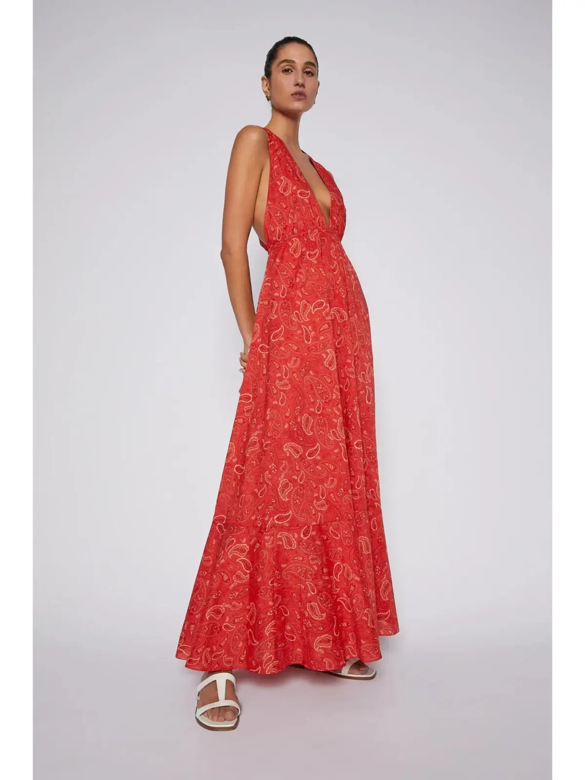 Scanlan Theodore Cotton Paisley Halter Dress Red Size AU 8 photo 3