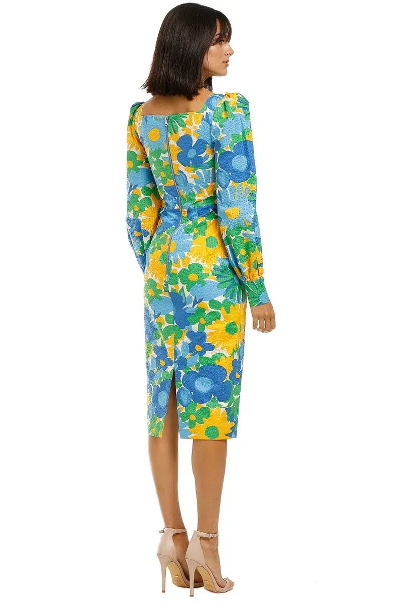 By Johnny Sunday Floral Cuff Sleeve Midi Dress Multi Size 8 photo 3