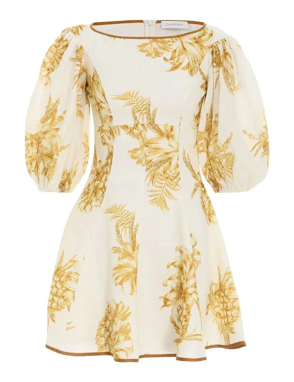 Zimmermann Empire Linen Puff Sleeve Mini Dress in Gold Size 0 /AU 8 photo 4