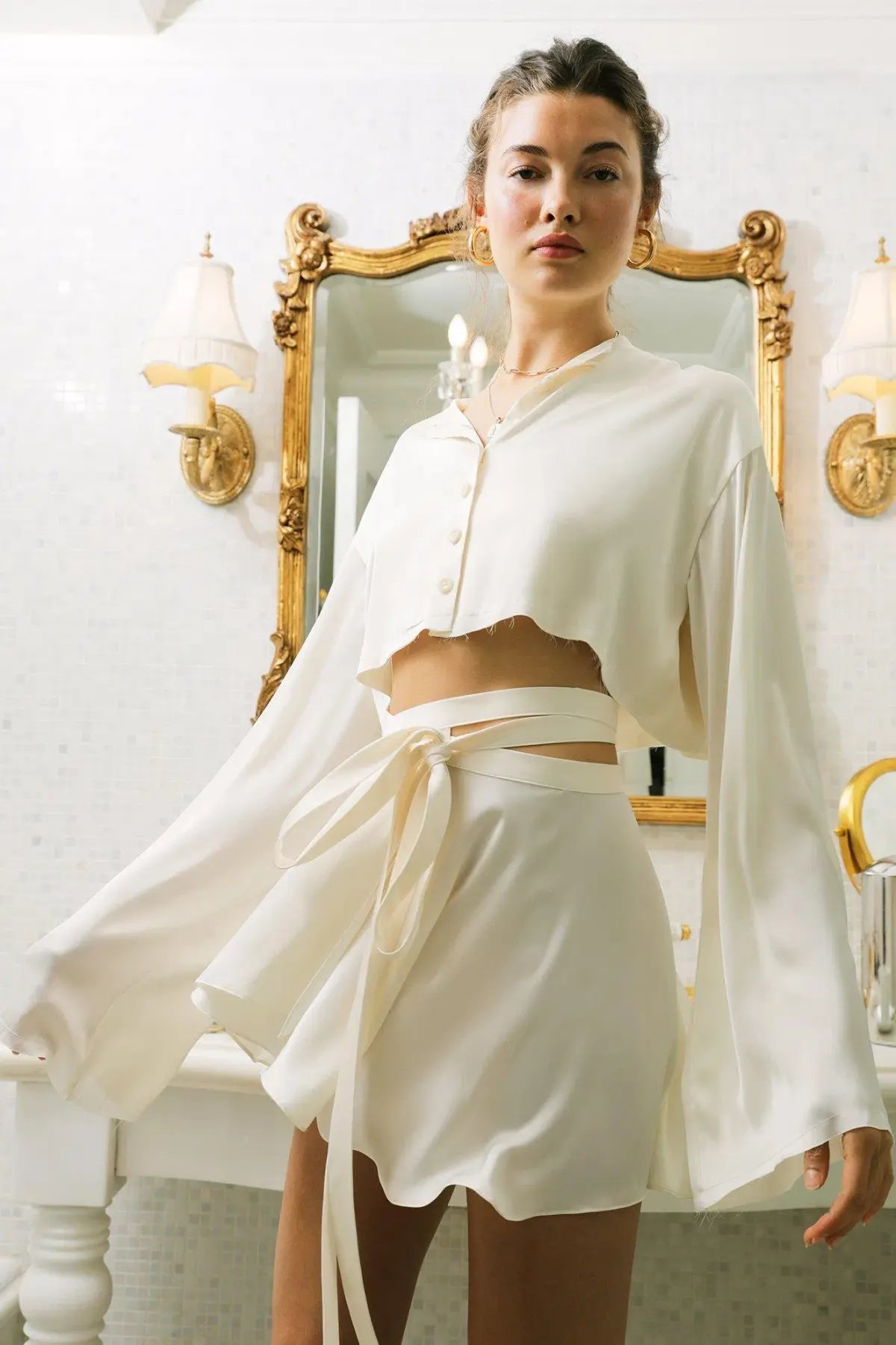 ORSEUND IRIS Ballerina Wrap Skirt & Drop Shoulder Top Set, Ivory photo 4