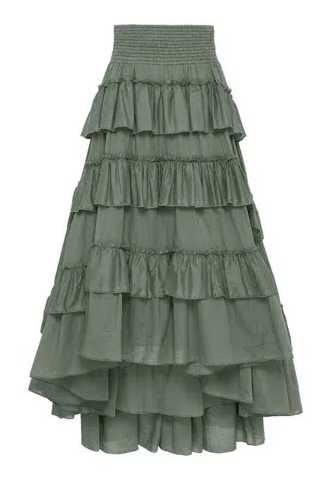 Aje Mimosa El Paso Tiered Maxi Skirt Green Size 8 photo 4