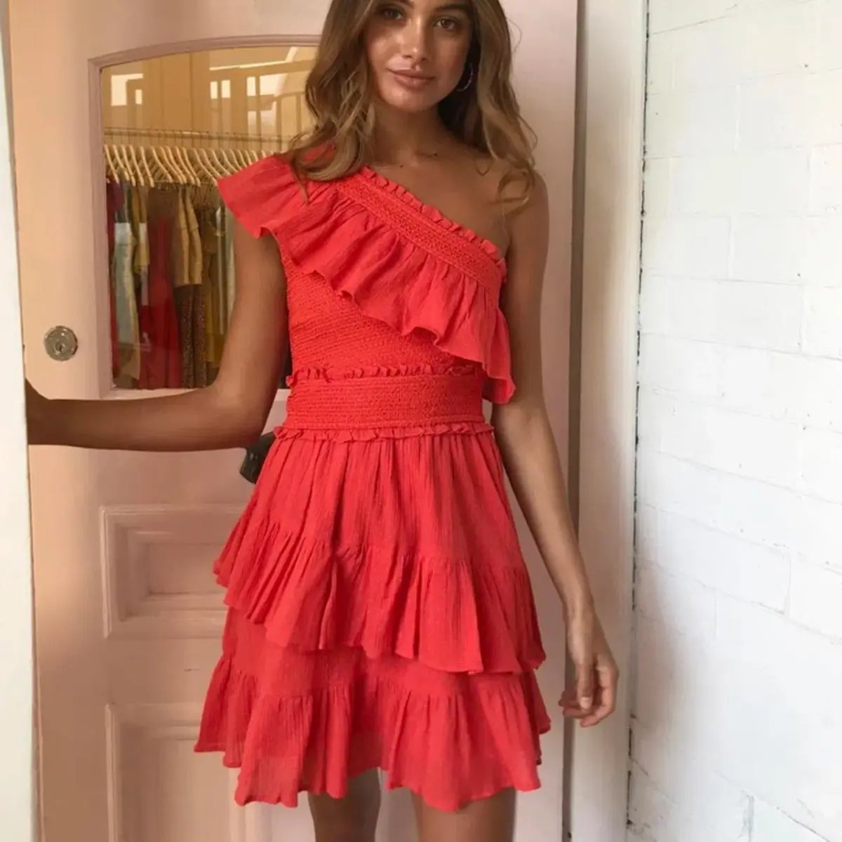 Steele Bisou One Shoulder Mini Dress Red Size M photo 2
