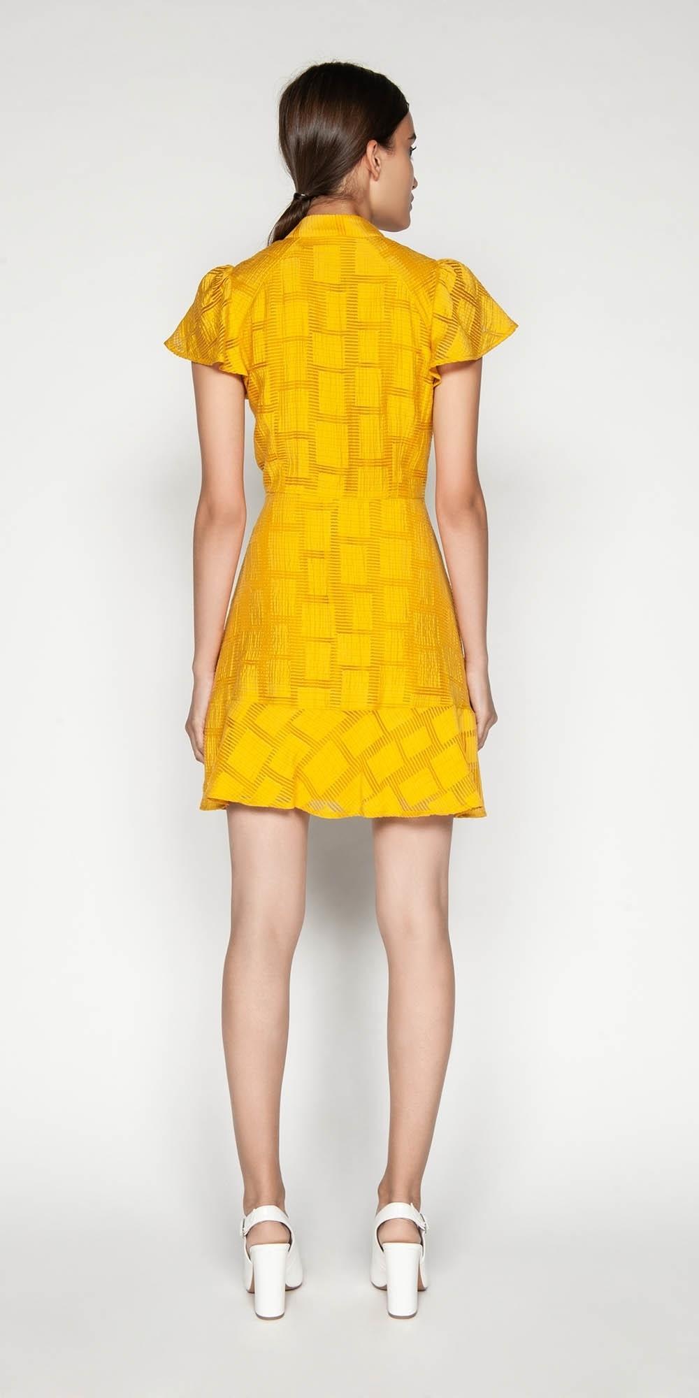 Cue Burnout Jacquard Fluted Sleeve Dress Yellow Size 14 photo 2