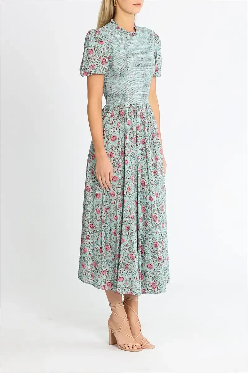 Alemais Frances Midi Dress Blue Pink Floral Size 8 photo 2
