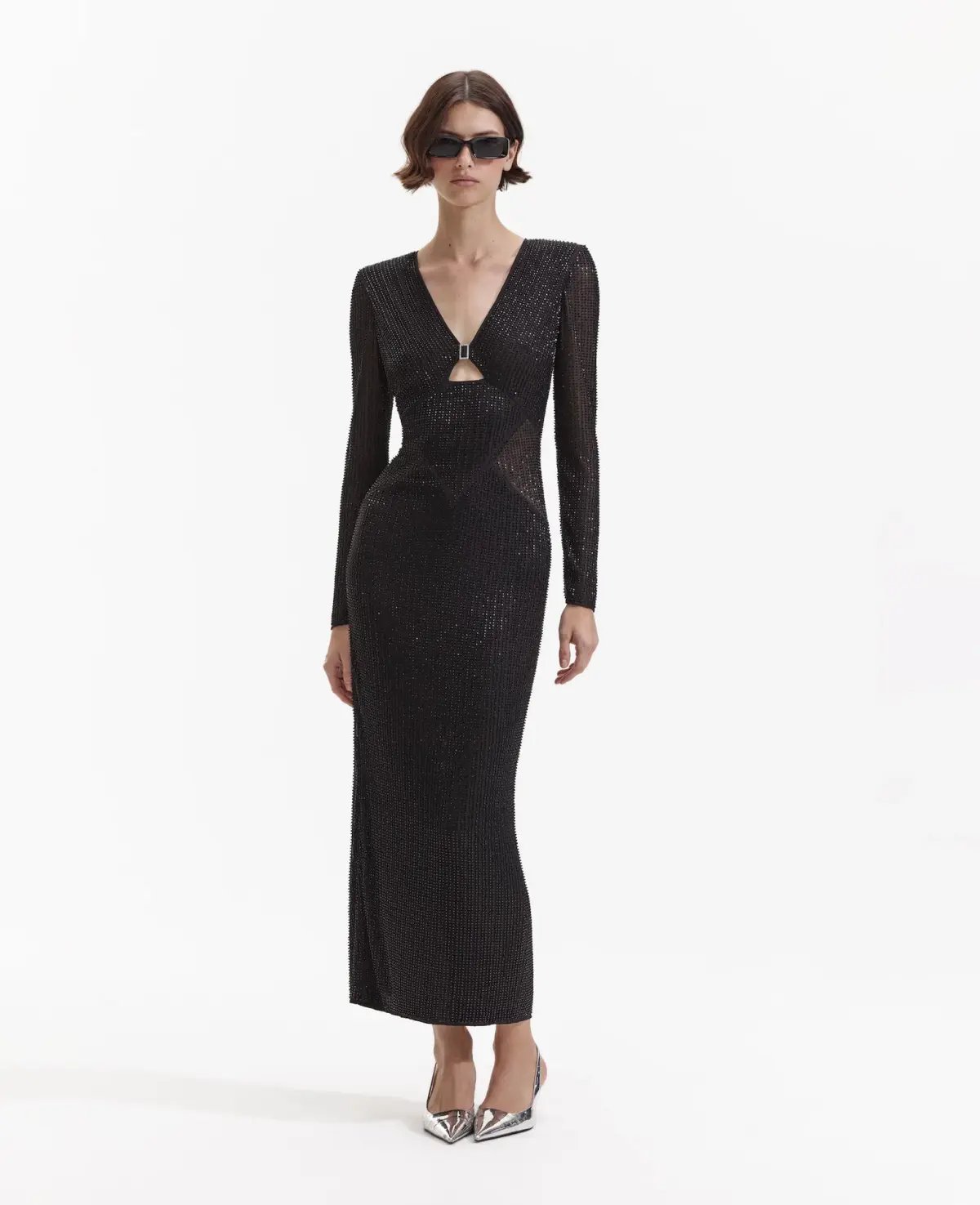 Self Portrait Beaded Mesh Midi Dress Black Size 10 photo 3