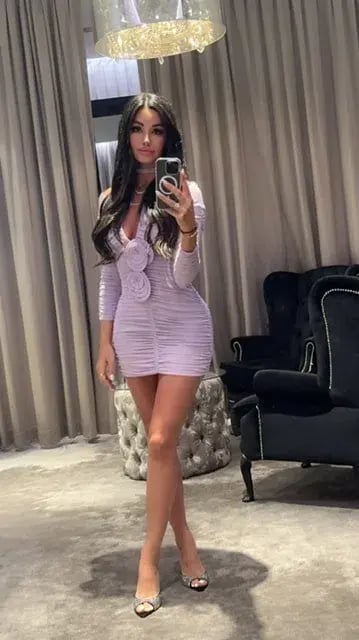 Magda Butrym Floral Appliqué Ruched Mini Dress Purple Size 8 photo 3