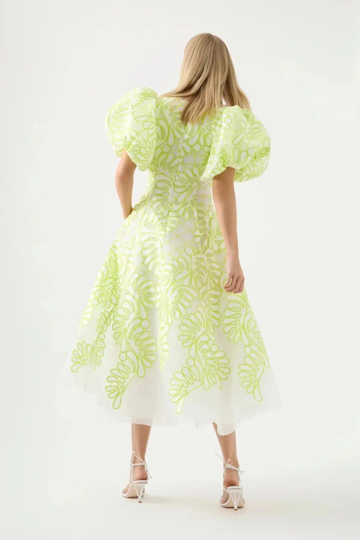 Aje Botanical Applique Midi Dress Ivory/Citrus Yellow Size 6 photo 2