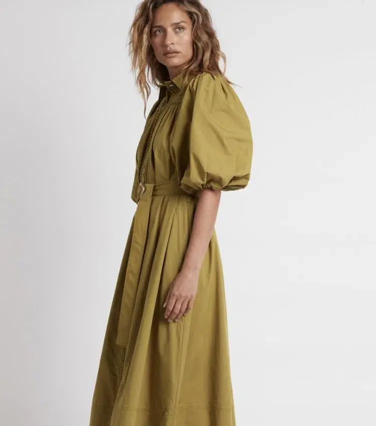 Aje Casabianca Puff Sleeve Shirt Dress in Olive Green - Size 6 photo 2