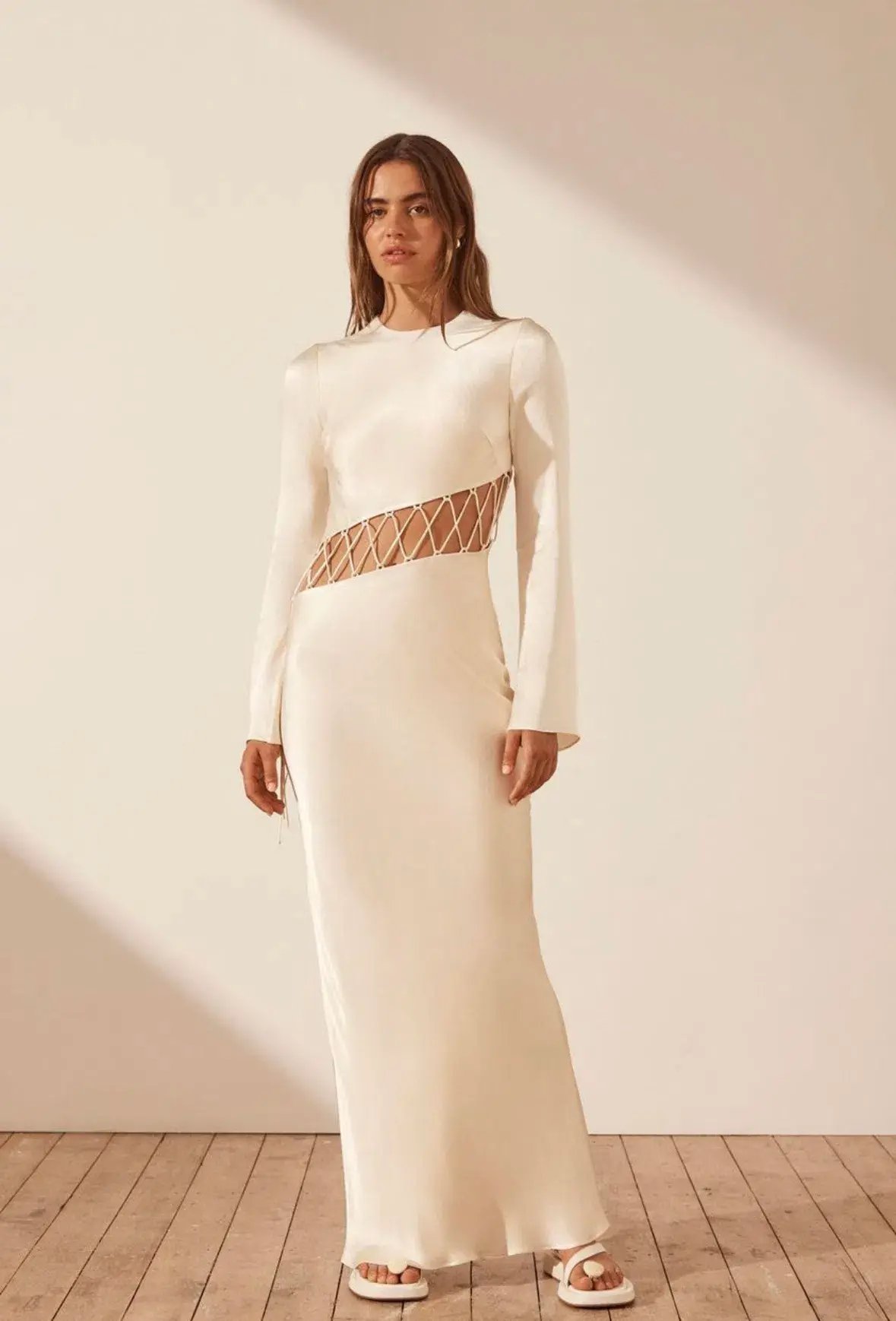 Shona Joy Arienzo Asymmetrical Lace Up Maxi Dress In Cream Size 6 photo 9