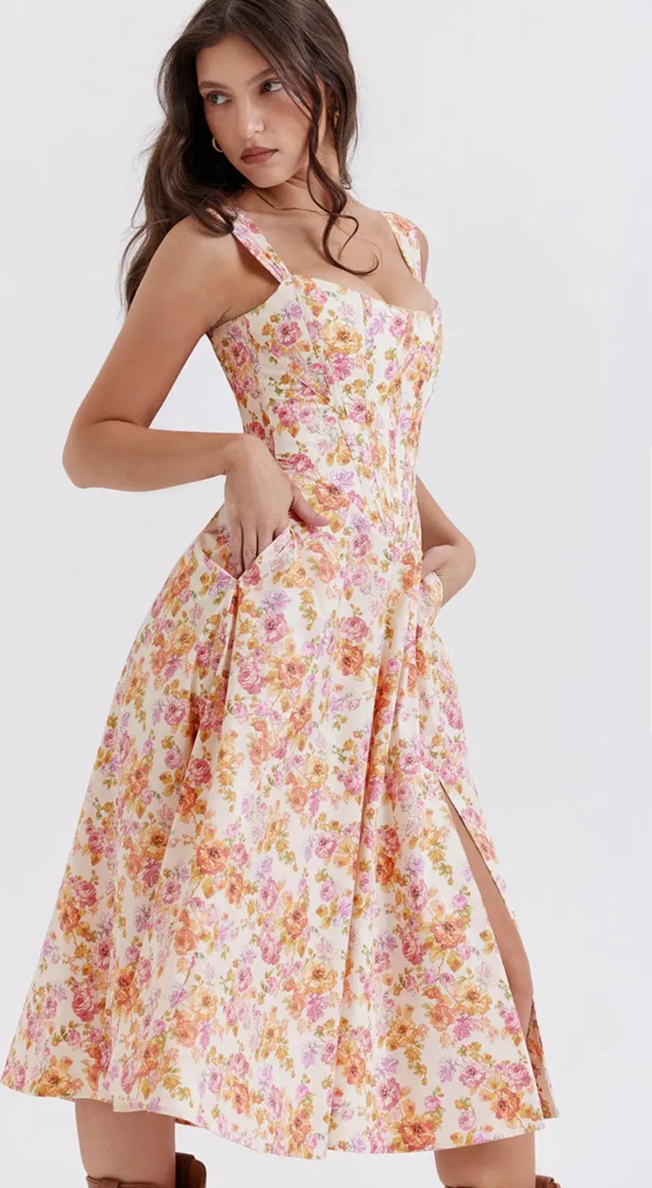 House of CB Saira Midi Sundress in Ivory Floral Size L photo 3