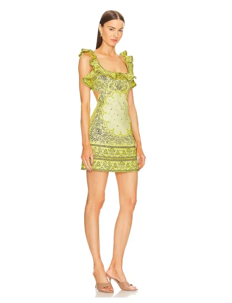 Zimmermann Matchmaker Frilled Mini Dress Yellow Bandana Size 0P / AU 6 photo 3