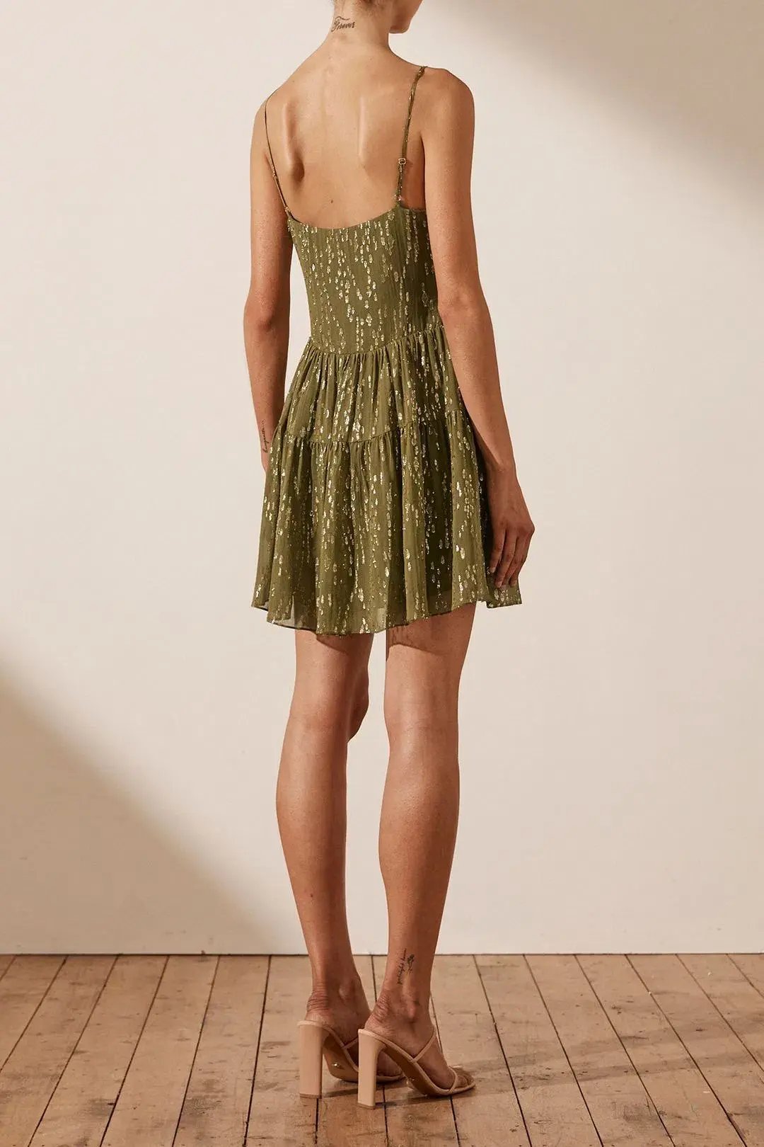 Shona Joy Laura Silk Lace Up Mini Dress Green Size 12 photo 2