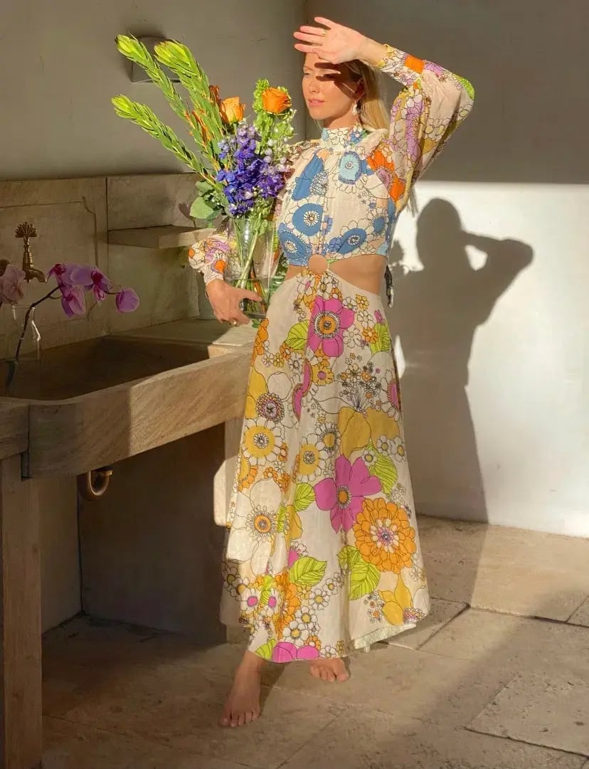 Alemais Farrah Cutout Floral Linen Midi Dress Print Size 10 photo 3