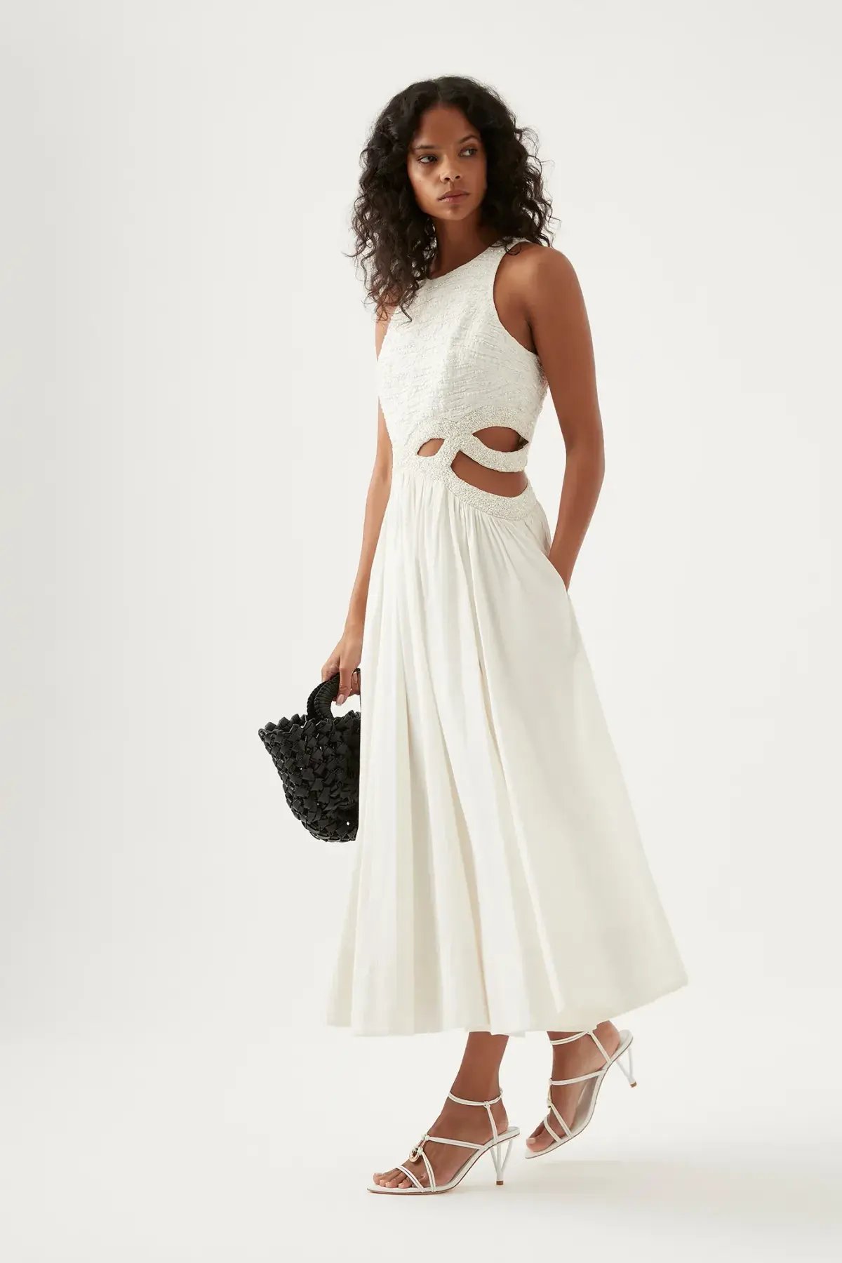 Aje New Catara Sequin Midi Dress Ivory Size AU 10 photo 4
