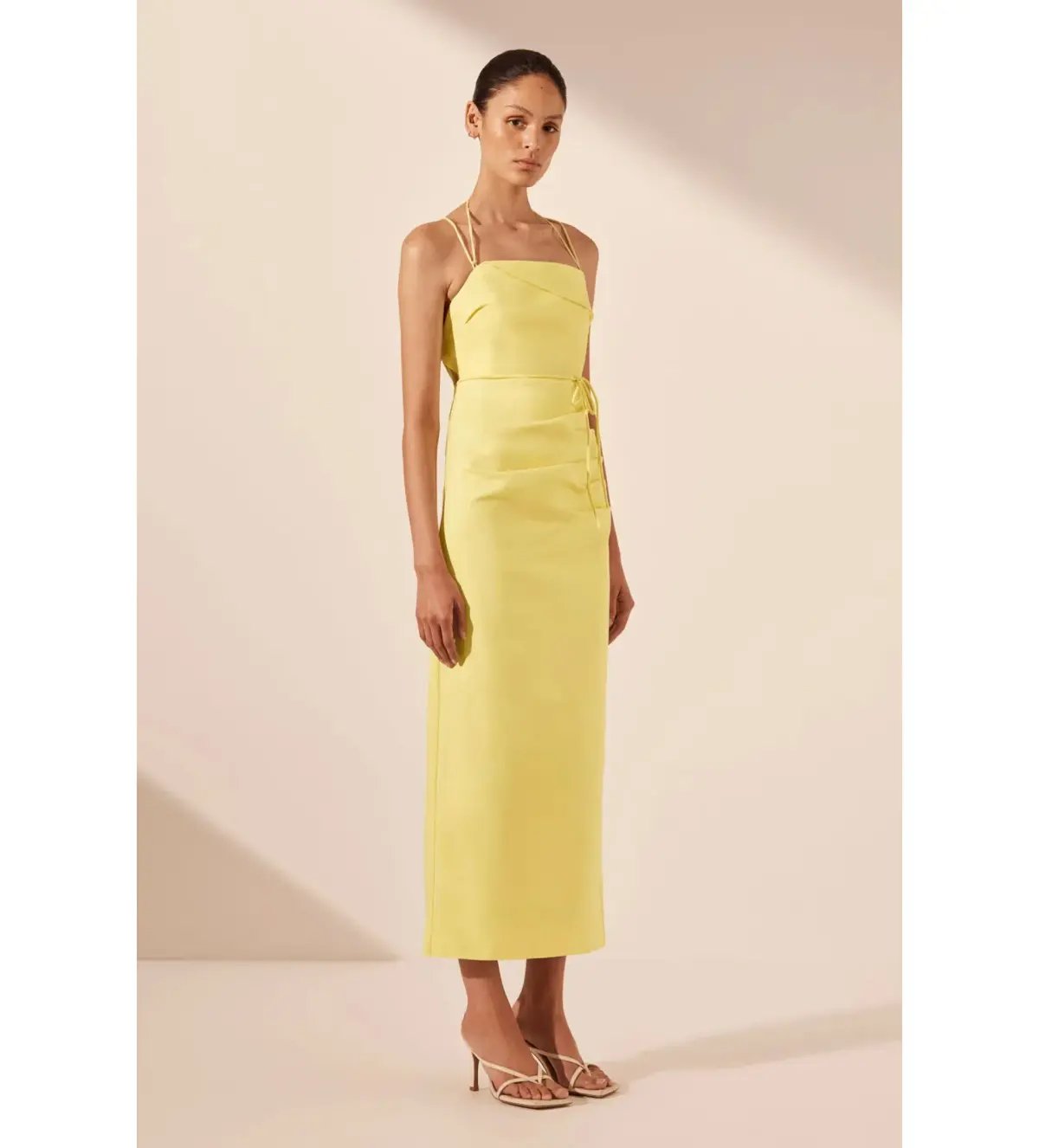 Shona Joy Lani Draped Cross Back Midi Dress Lemon Size AU 8 photo 3