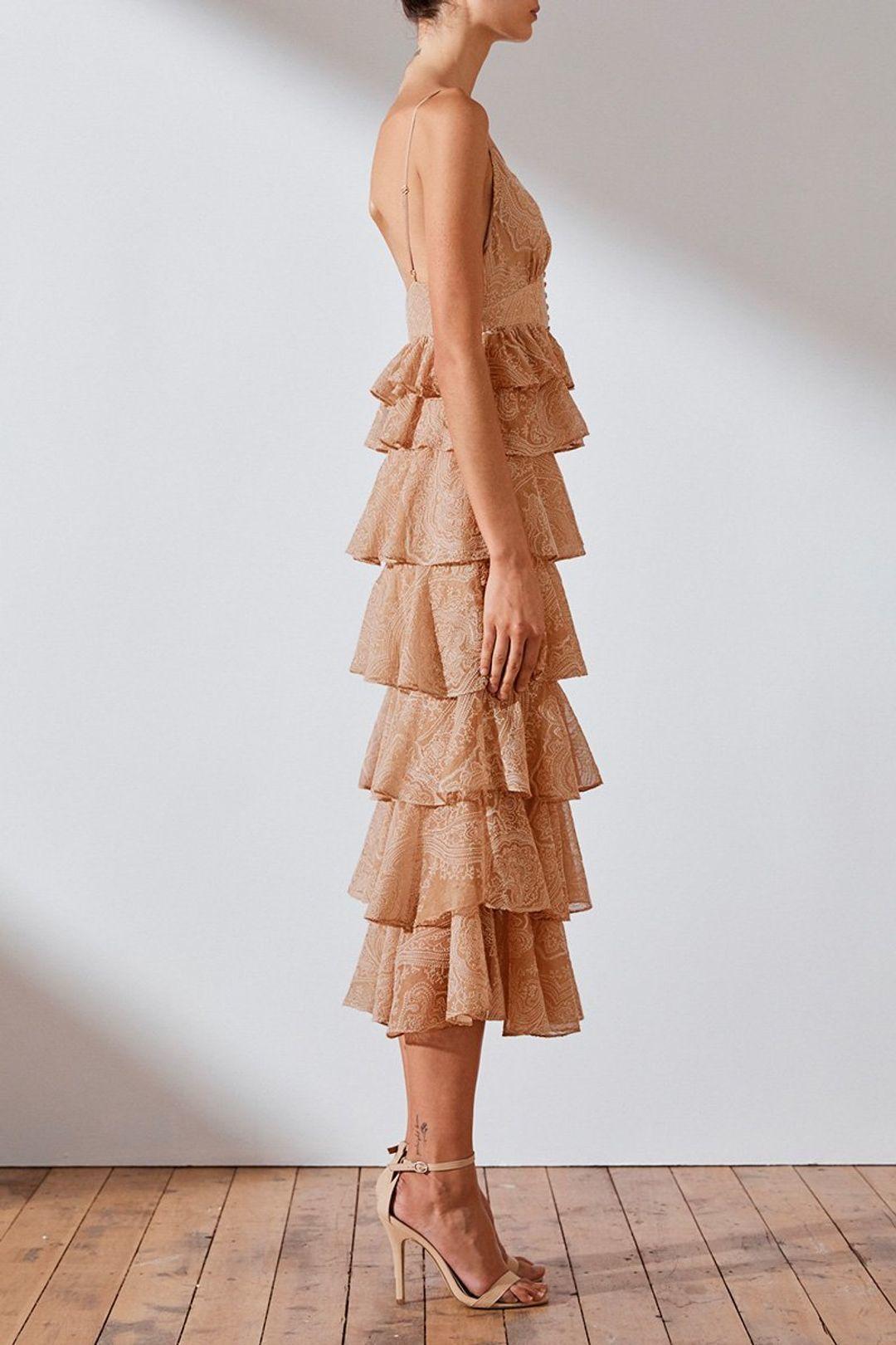 Shona Joy Monroe Tiered Midi Dress Nude Size 8 photo 2