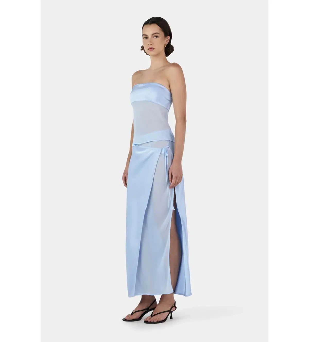 Ownley Patrice Strapless Top Size M/AU 10 and Ricky Midi Skirt Size S/AU 8 Baby Blue Set photo 2
