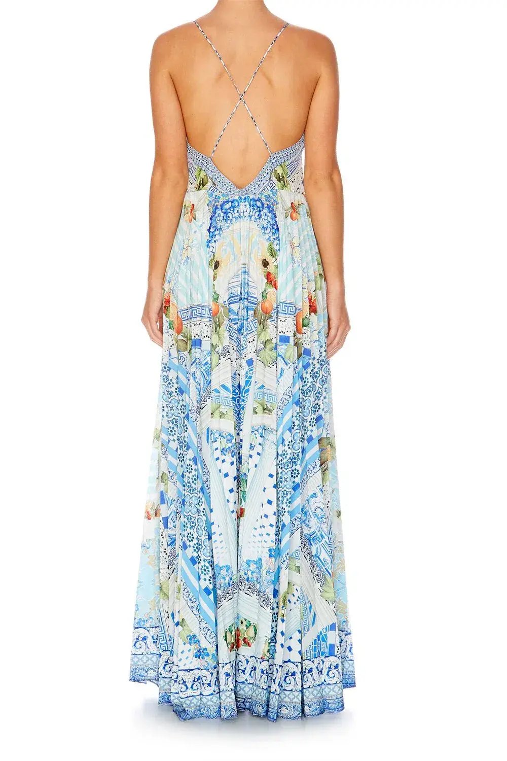Camilla A Night To Remember Crystal Embellished Printed Blue Silk Maxi Dress Size M / AU 12 photo 3