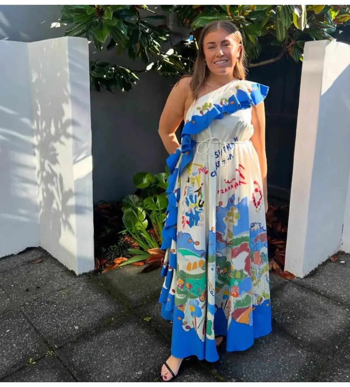 Alemais Nadia One Shoulder Ruffle Maxi Dress Multi Print Size 10 photo 2