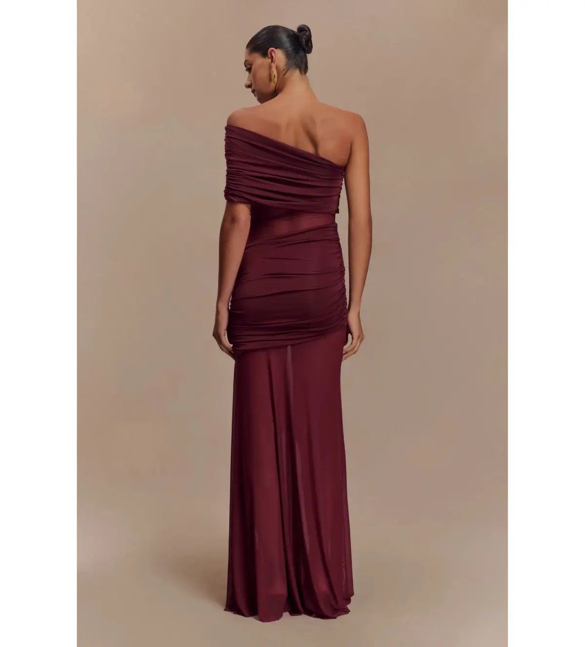 Meshki Dallas One Shoulder Mesh Maxi Dress Burgundy Size AU 8 photo 4