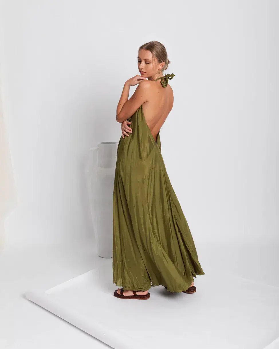 Lisa Brown Poppy Silk Maxi Dress One Size photo 2