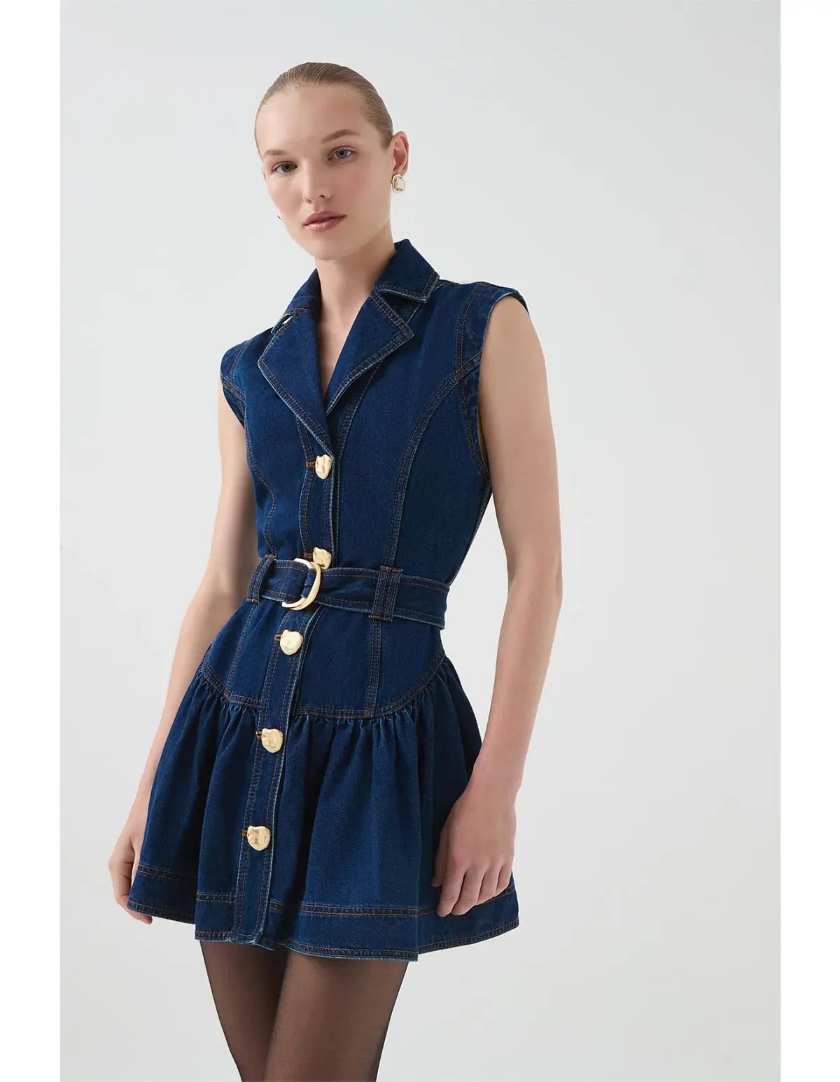 Aje Elena Belted Denim Mini Dress in Dark Classic Wash Size 10/M photo 2