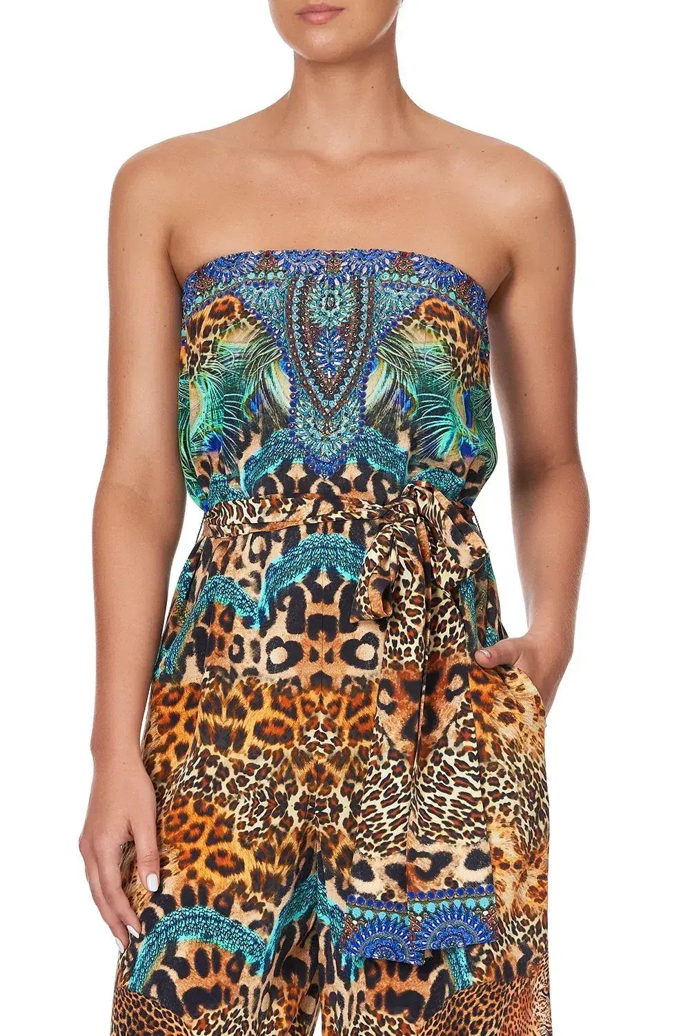 Camilla Mother Xanadu Tie Waist Strapless Jumpsuit Print Size XL photo 2