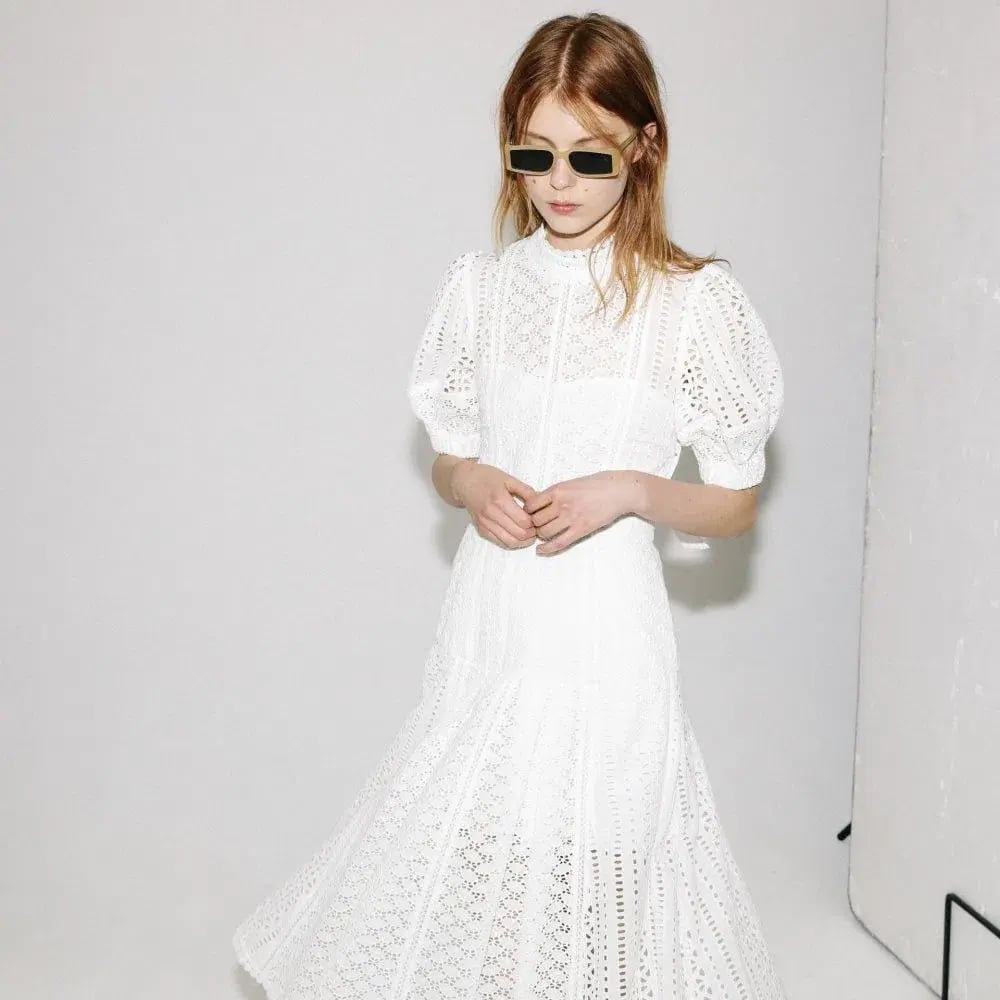 Self Portrait White Cotton Broderie Dress White Size 8 photo 4
