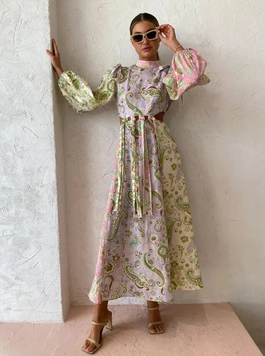 Alemais Marta Cut Out Midi Dress Paisley Print Size 4 photo 2