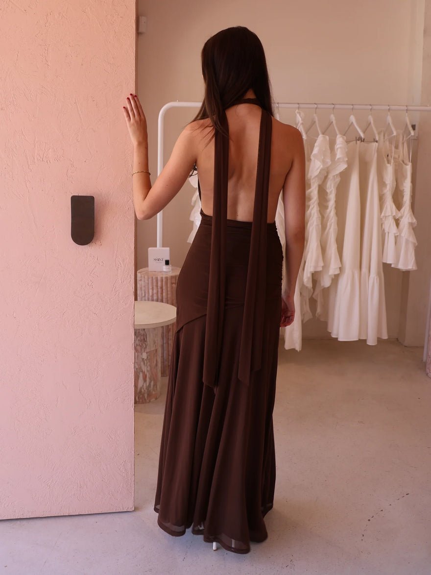 By Nicola Fiesta Halterneck Maxi Dress - Chocolate photo 4