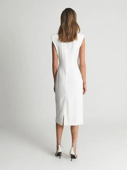 Reiss Cecile Tuxedo Midi Dress White Size AU 8 photo 3