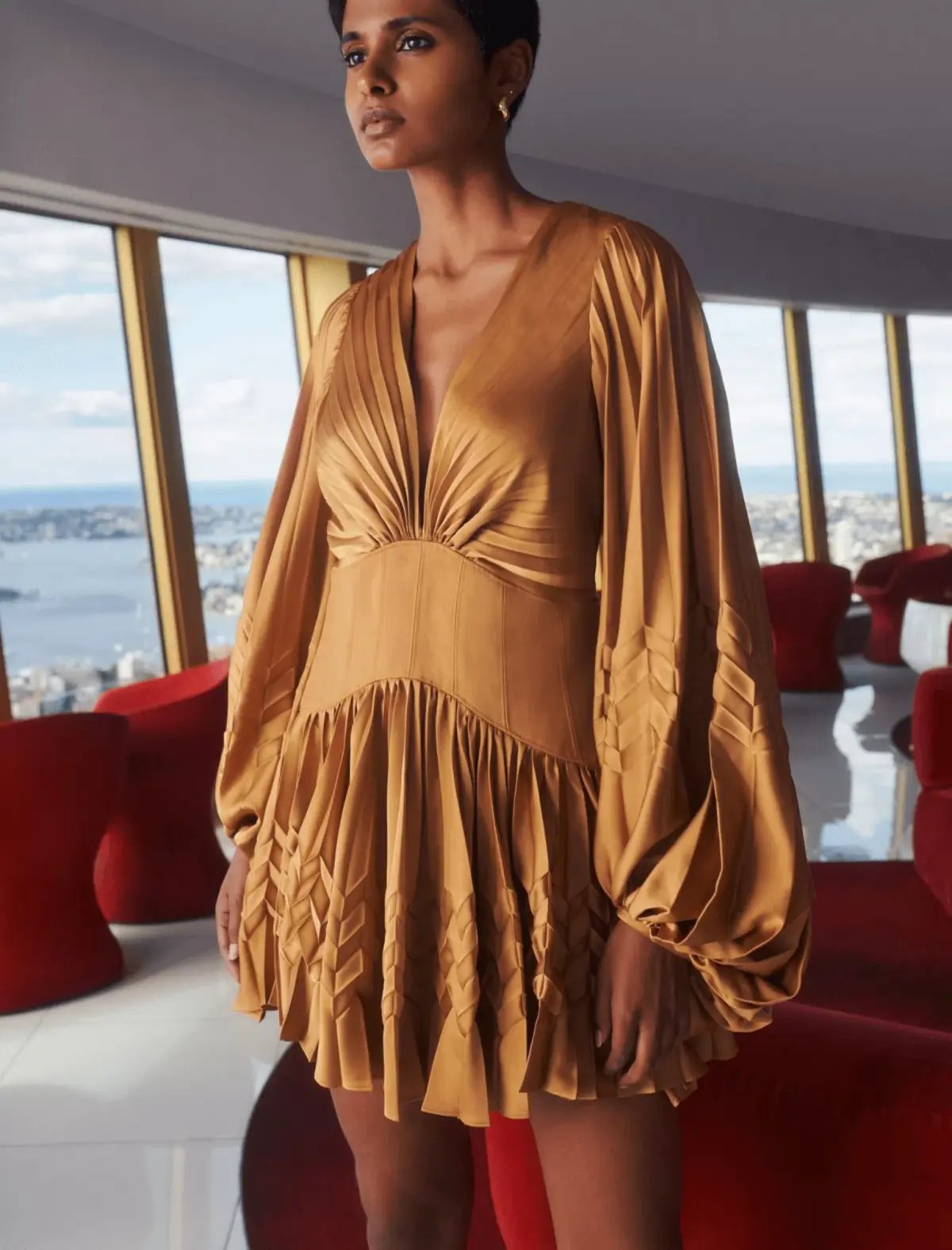 Acler Marion Flutter Sleeve Mini Dress in Caramel Size 8 photo 4