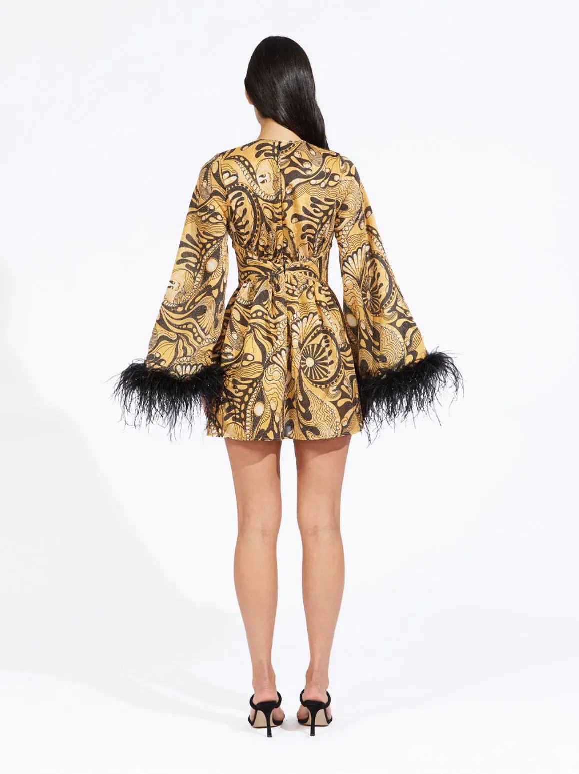 Alice McCall Gold Dust Feather Mini Dress Print Size 14 AU photo 3