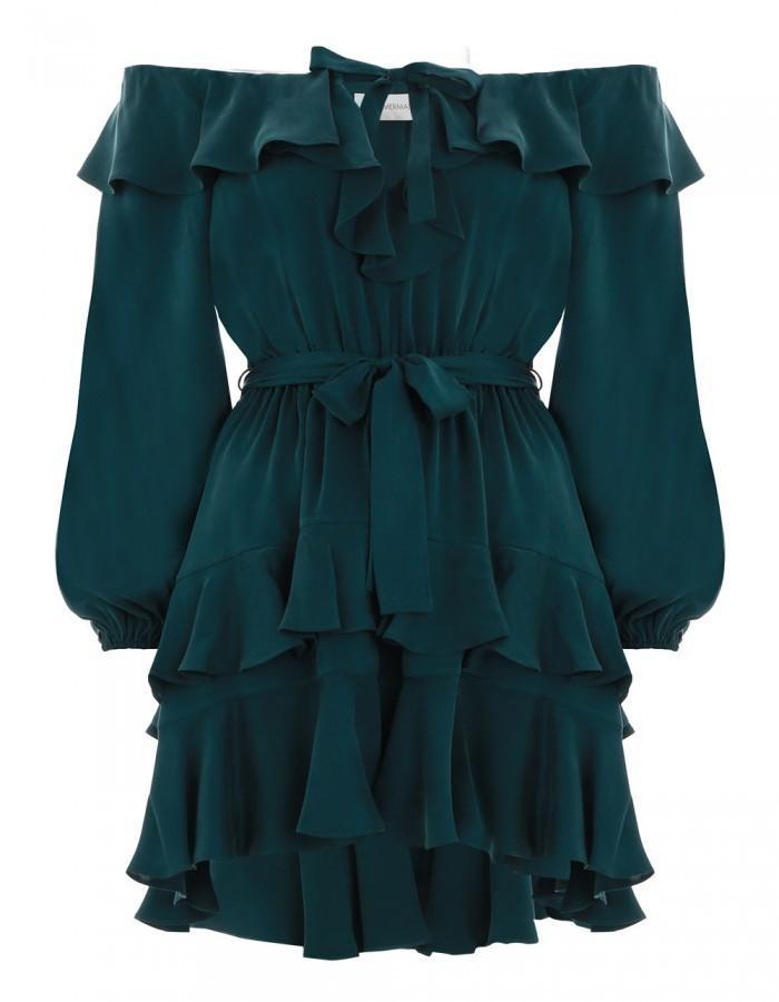 Zimmermann Flounce Off Shoulder Mini Dress Green Size 8 photo 3
