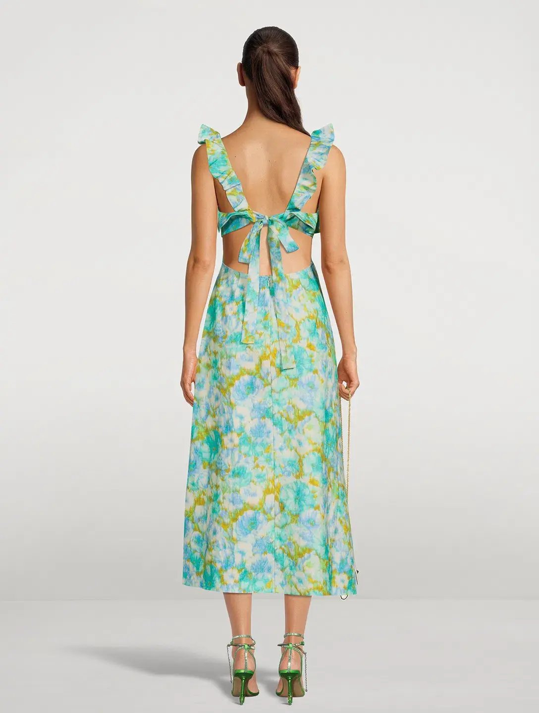 Zimmermann High Tide Open-Back Ruffled Floral-Print Linen Midi Dress Size 2 / Au 12 photo 3