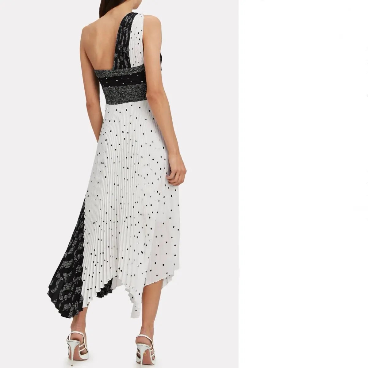 A.L.C. Aurora Pleated One Shoulder Midi Dress White Black Size AU 8 photo 6