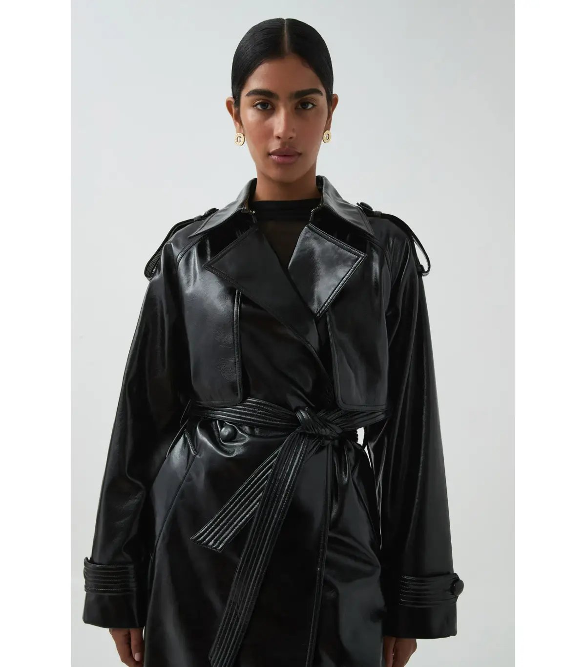 Aje Studio Raven Vegan Leather Trench Black Size AU 10 photo 3
