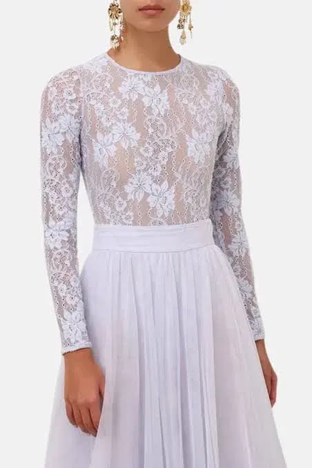 Zimmermann Long Sleeve Lace body suit & Skirt light blue photo 5