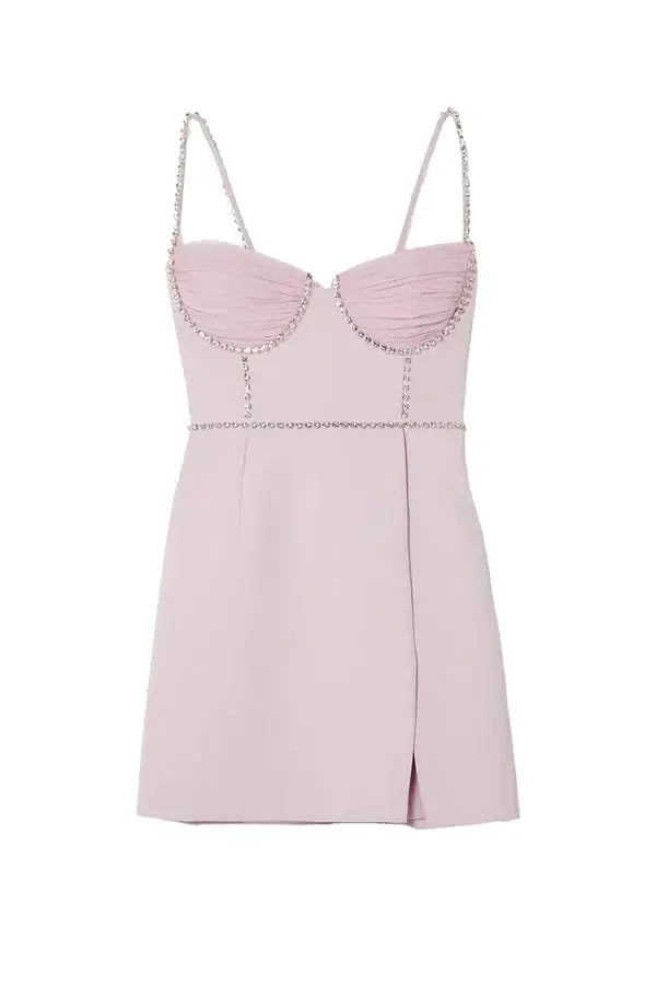 Self Portrait Crystal Embellished Mini Dress Pink Size 12 photo 3