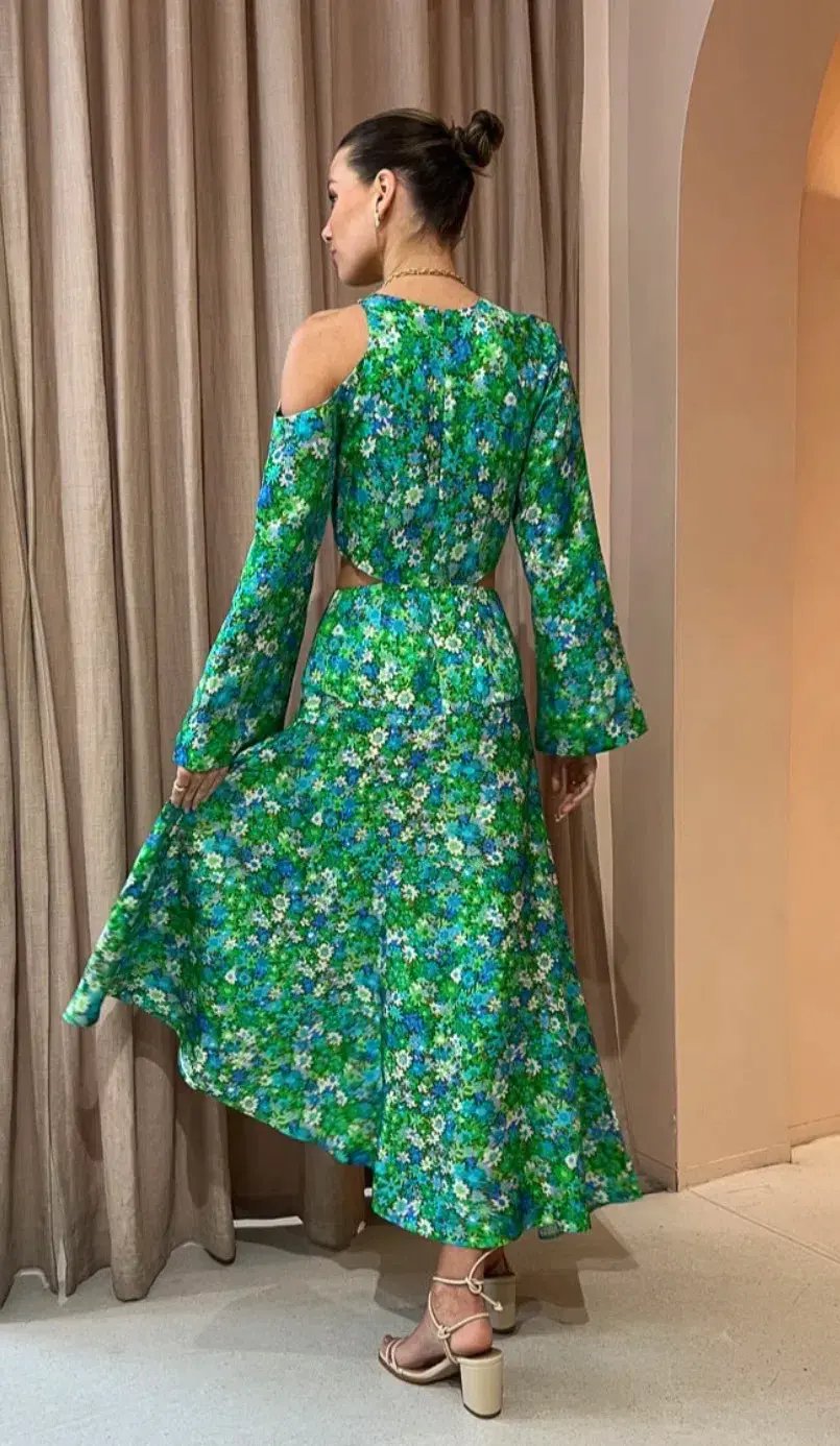 Alemais Cassandra Cut Out Midi Dress Green Floral Size 10 photo 4