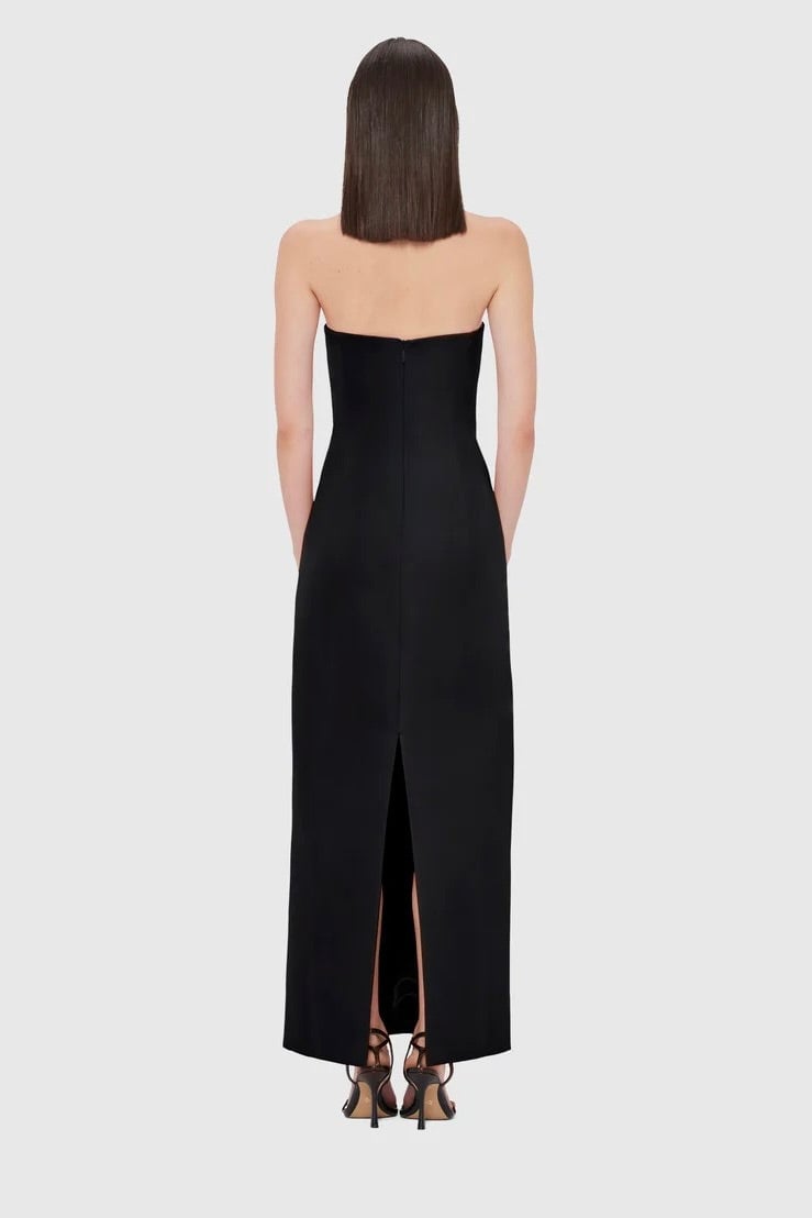 Leo Lin Rayna Embellished Wool Blend Bustier Maxi Dress - Ebony photo 2