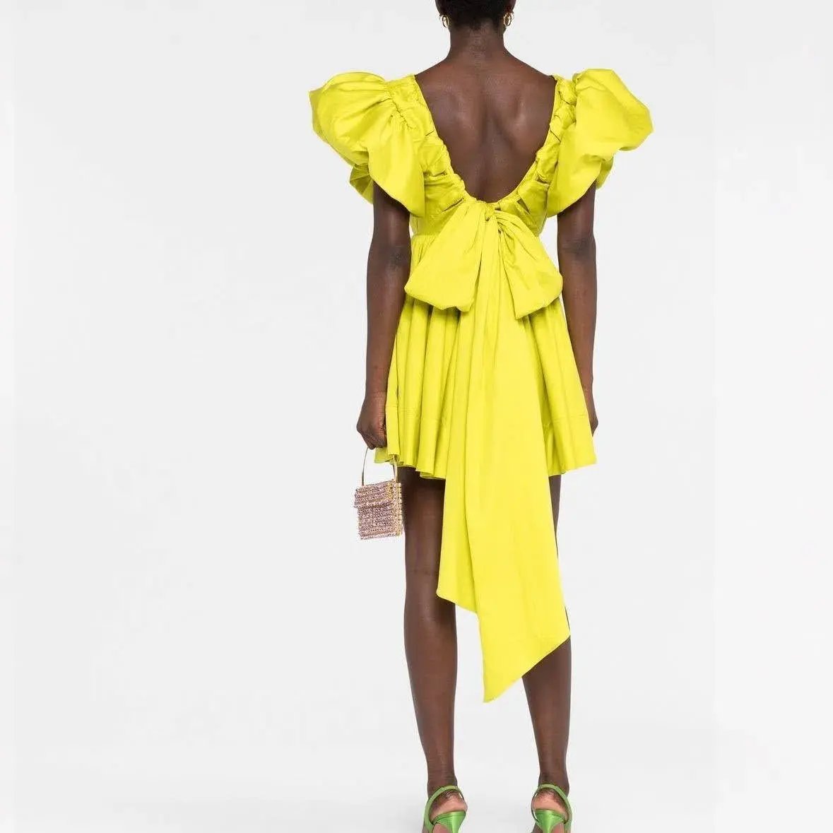 Aje Gretta Bow Back Mini Dress Chartreuse Green Size 16 photo 5
