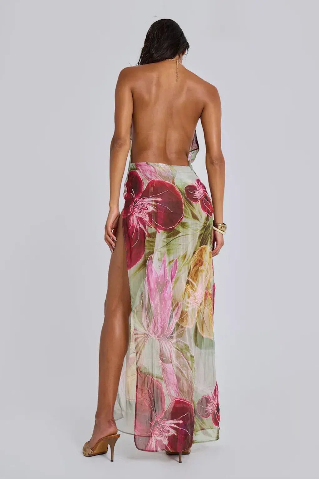 Jaded London Dahlia Hand Beaded Backless Chiffon Maxi Dress Floral Size 8 photo 2