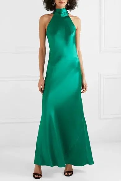 Galvan London Sienna Silk Satin Halter Neck Gown Emerald Green Size 8 photo 4