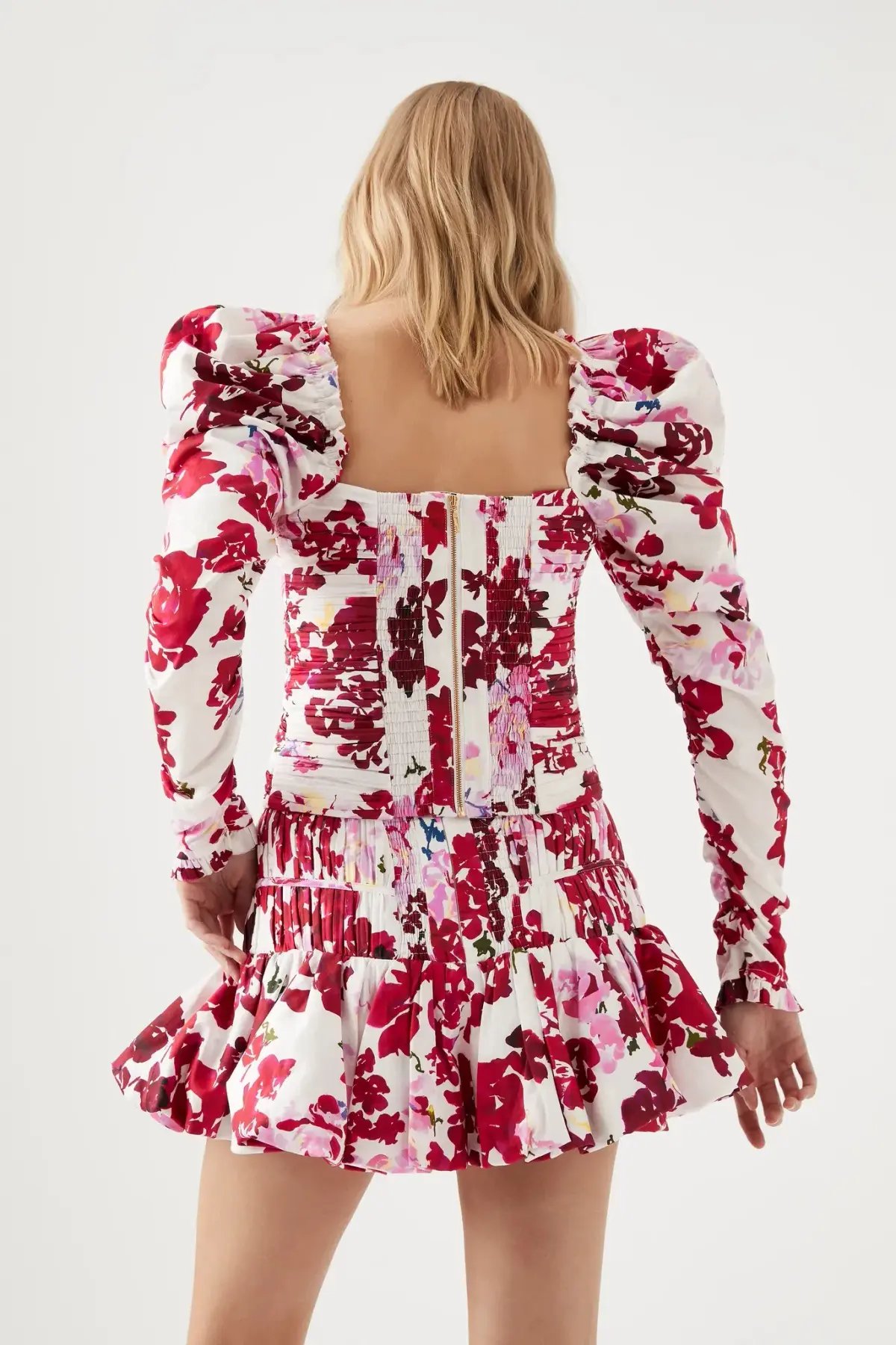 Aje Marlene Roses Ruched Top &  La Vie Bubble Mini Skirt Set  Roses of Provence Print Size 8 photo 3