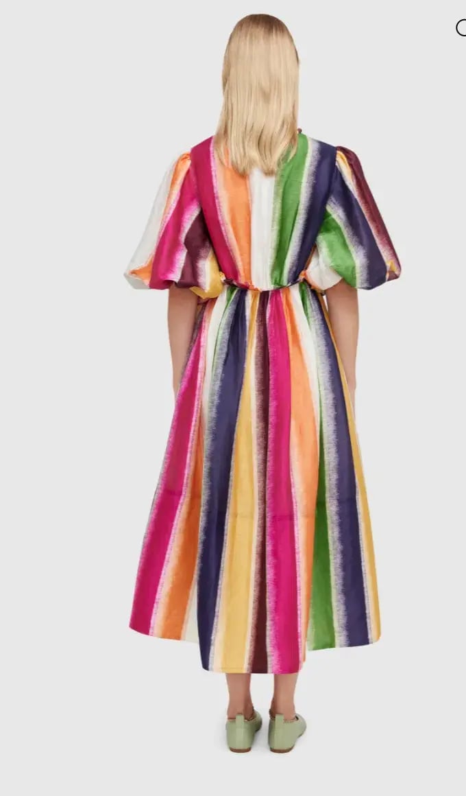 Leo Lin Fortune Stripe Silk Linen Midi Dress Size AU 12 photo 3