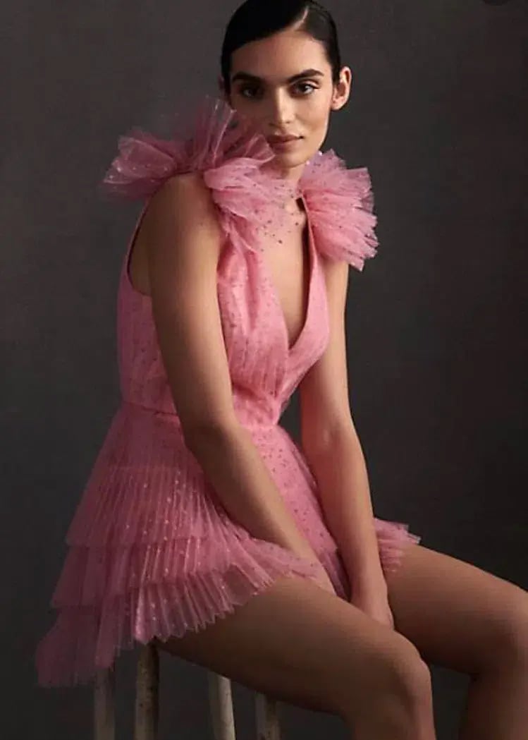 Monique Lhuillier Dotted Tulle Party Dress Bubblegum Pink Size 8 photo 6